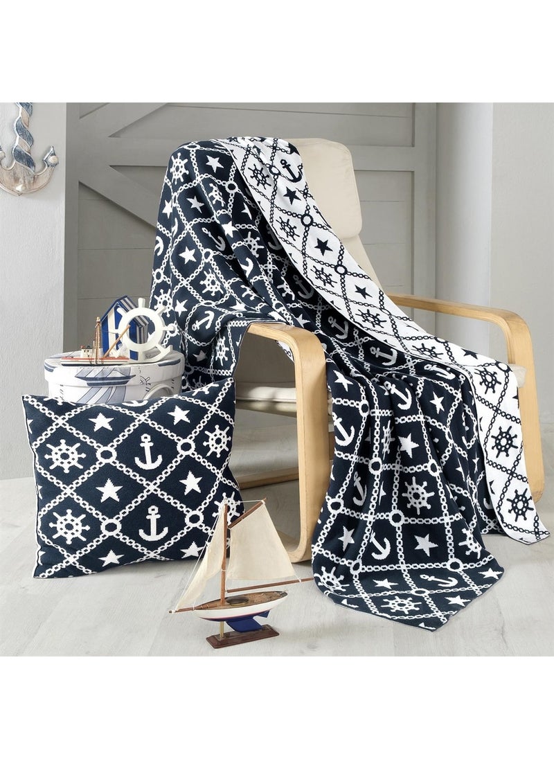 Miespiga Marine Pattern Knitwear Blanket Sofa Throw and Throw Pillow Cover Set  - Image 1