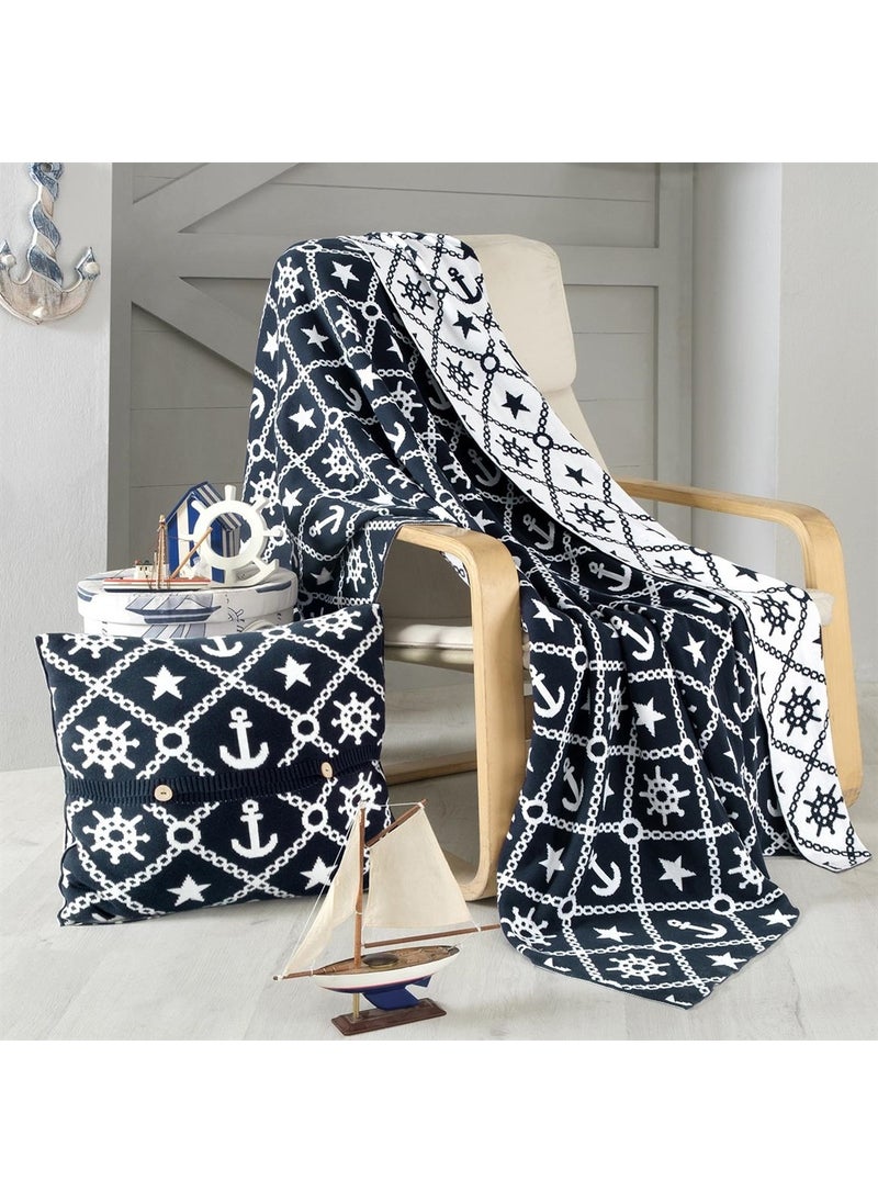 Miespiga Marine Pattern Knitwear Blanket Sofa Throw and Throw Pillow Cover Set  - Image 2