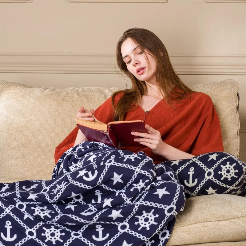 Miespiga Marine Pattern Knitwear Blanket Sofa Throw and Throw Pillow Cover Set