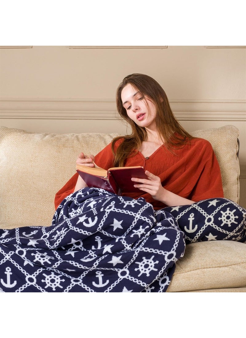 Miespiga Marine Pattern Knitwear Blanket Sofa Throw and Throw Pillow Cover Set  - Image 3
