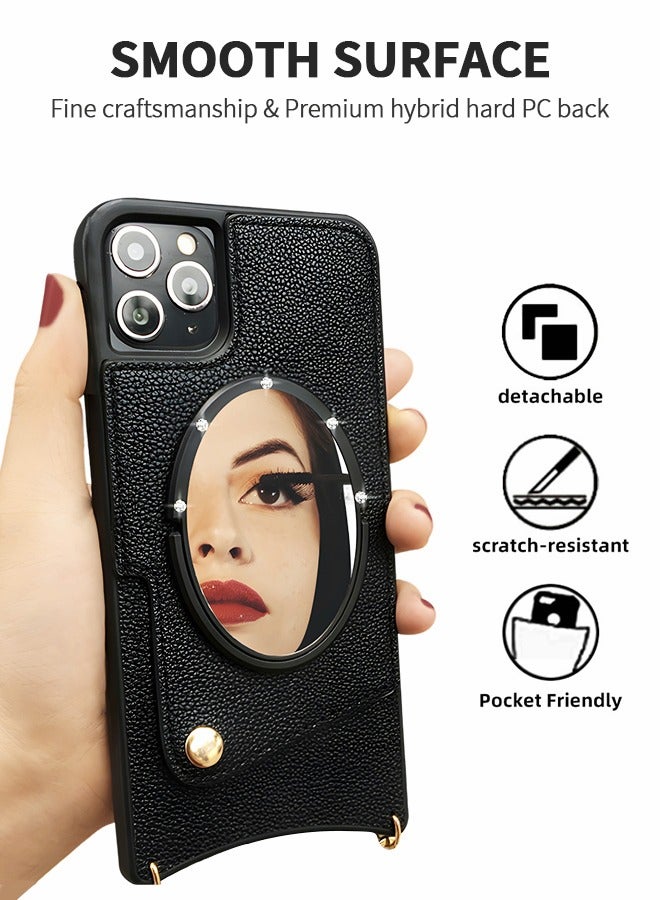 GROIC Compatible with iPhone 14 Pro 6.1 Inch Mirror Case,Wallet Phone Cover,Leather Phone Case with Oblique shoulder strap,Corner Protection Case Shockproof Design Fashion Luxury Phone Shell - Image 3