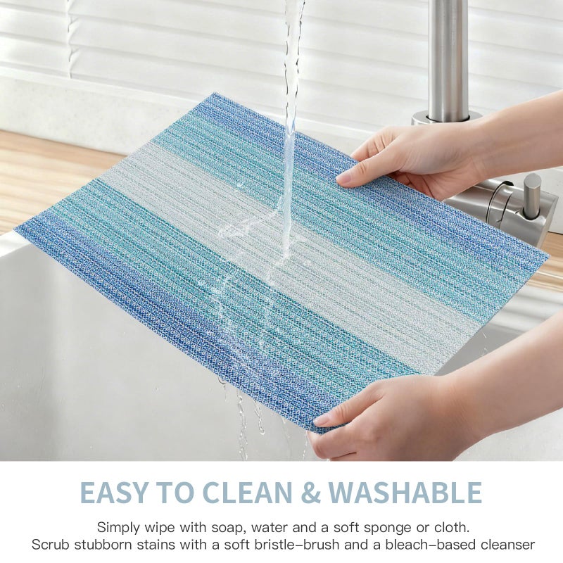 HeloHo Blue Placemats Set of 6,Stain-Resistant Kitchen Table Mats Washable Placemats Crossweave Woven Vinyl Placemat for Kitchen Dining Table - Image 3