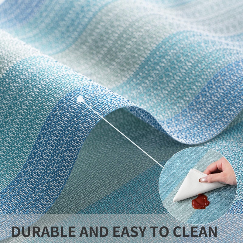 HeloHo Blue Placemats Set of 6,Stain-Resistant Kitchen Table Mats Washable Placemats Crossweave Woven Vinyl Placemat for Kitchen Dining Table - Image 5