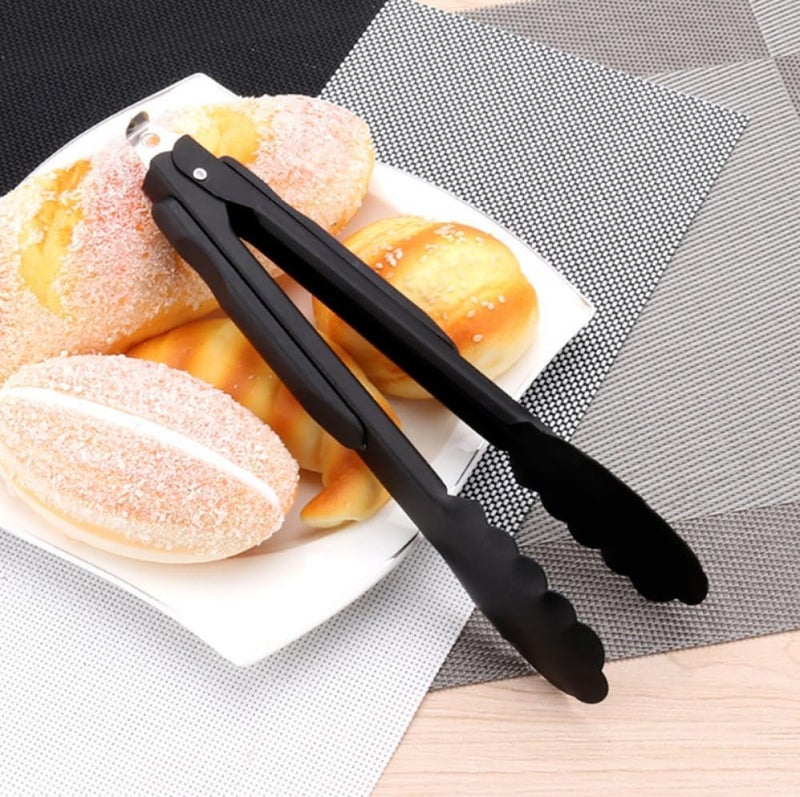 WHISKET | Bread Clips Multipurpose Stainless Steel Black Tongs for Cooking BBQ Serving Heat-Resistant Kitchen Utensils for Restaurants Picnics Serving Tongs (9 INCH) [Pack of 1] - Image 1
