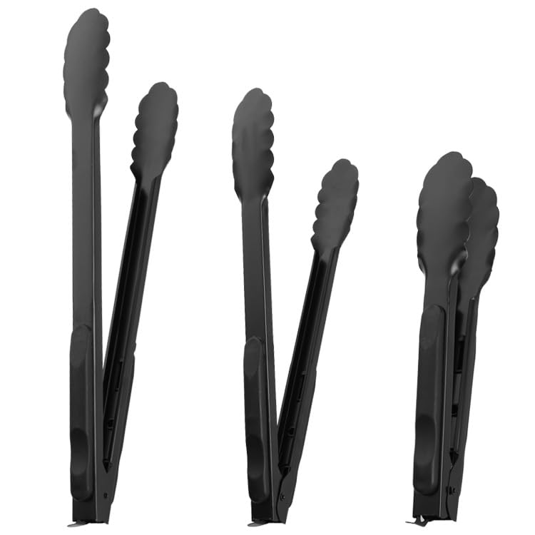 WHISKET | Bread Clips Multipurpose Stainless Steel Black Tongs for Cooking BBQ Serving Heat-Resistant Kitchen Utensils for Restaurants Picnics Serving Tongs (9 INCH) [Pack of 1] - Image 4
