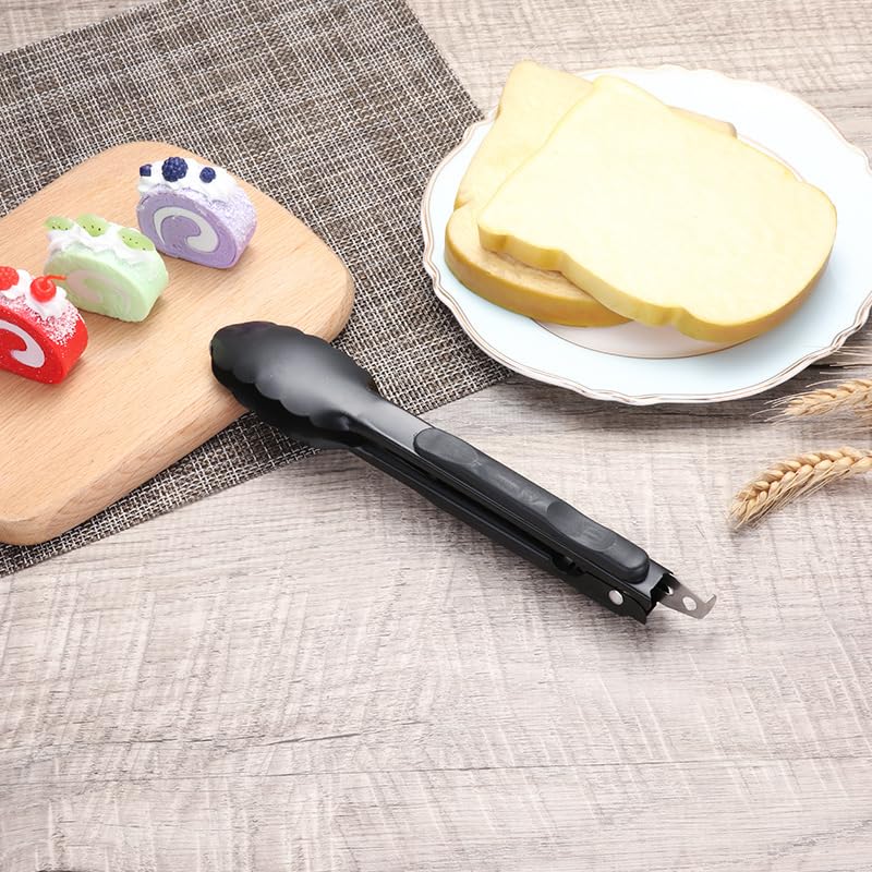 WHISKET | Bread Clips Multipurpose Stainless Steel Black Tongs for Cooking BBQ Serving Heat-Resistant Kitchen Utensils for Restaurants Picnics Serving Tongs (9 INCH) [Pack of 1] - Image 3