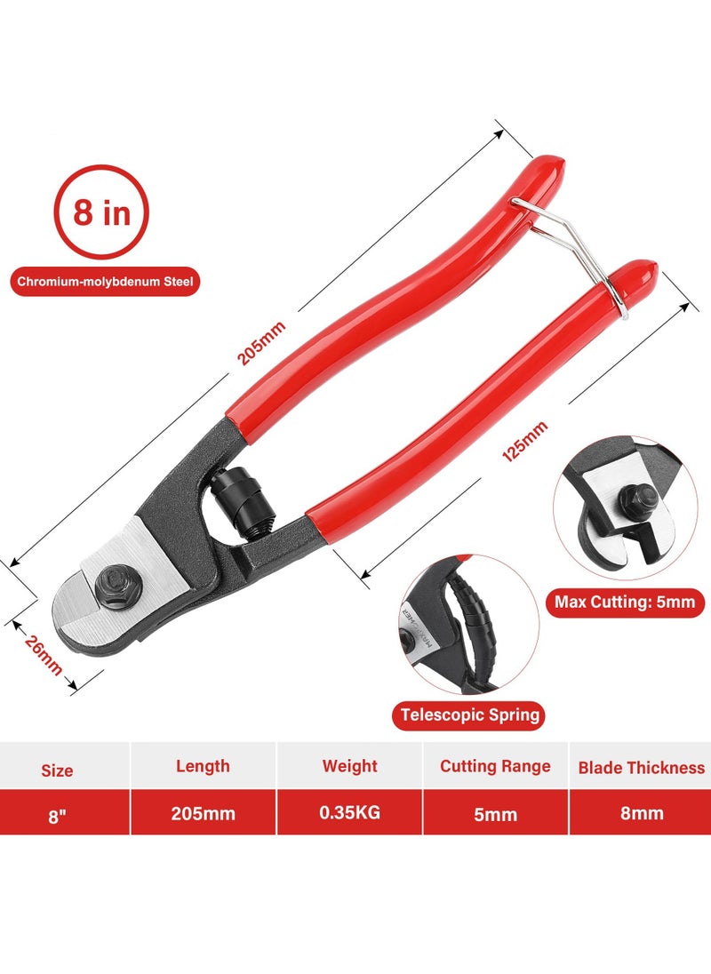 Wire Cutters, 8-Inch Heavy Duty Cable Cutters Steel Wire Rope Up to 13/64" Stainless Steel, Wire Rope Cutters for Steel Wire, Wire Seals, Aircraft Bicycle Cable, Cable Cutter Cuts (5mm)  - Image 2