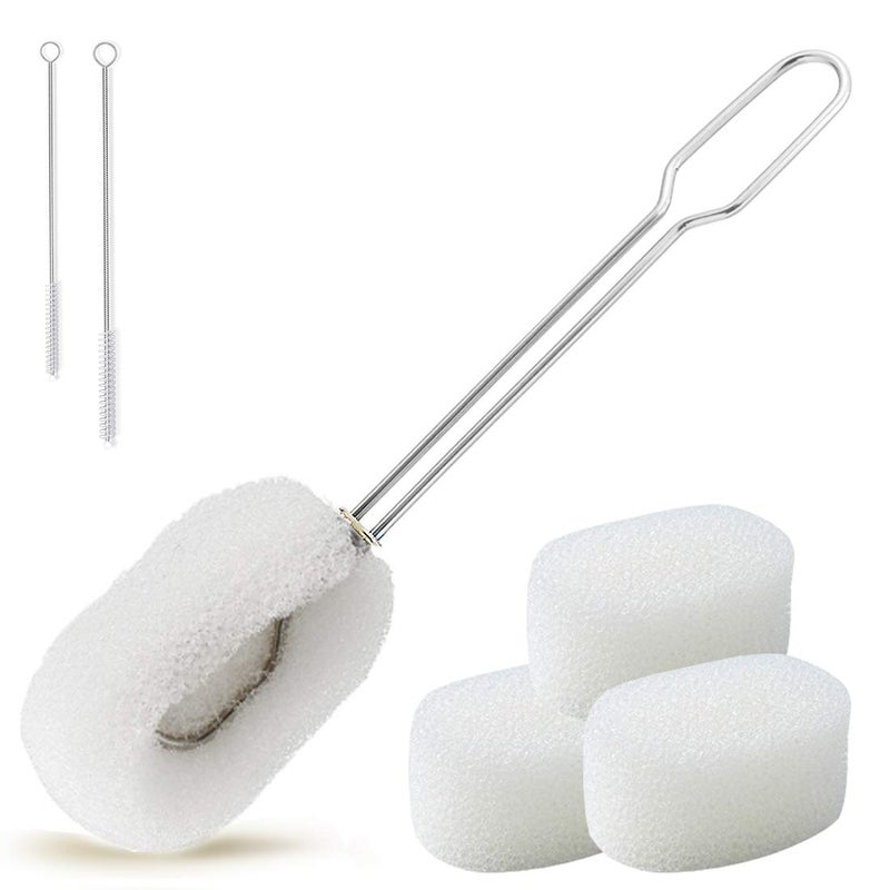 ALINK 6-Pack Sponge Bottle Dish Brush with Handle, Non-Scratch Washing Scrubber Cleaner for Wine/Whiskey Glass, Cups, Tumblers with 3 Refill Heads and 2 Straw Brush - Image 1