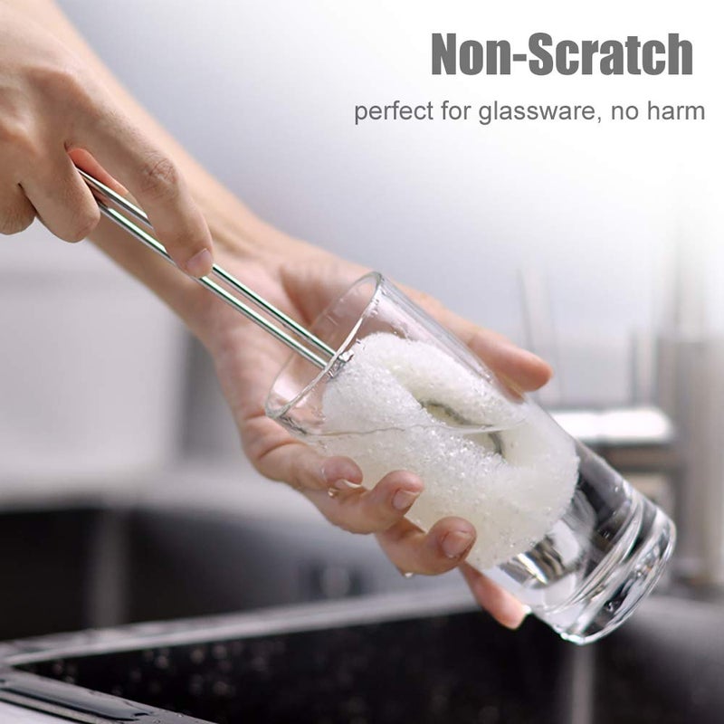 ALINK 6-Pack Sponge Bottle Dish Brush with Handle, Non-Scratch Washing Scrubber Cleaner for Wine/Whiskey Glass, Cups, Tumblers with 3 Refill Heads and 2 Straw Brush - Image 3