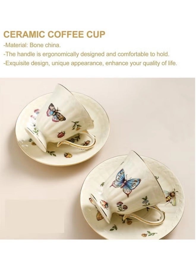 Ceramic Coffee Cup with Plate, Unique Hand-Painted Pattern, Coffee Mug Sets, Vintage Flower Pattern Porcelain Cup and Saucer Sets, Perfect for Espresso, Tea or Coffee Lovers,For Home，office or Special Occasion(1 Cup 1 Saucer) - Image 4