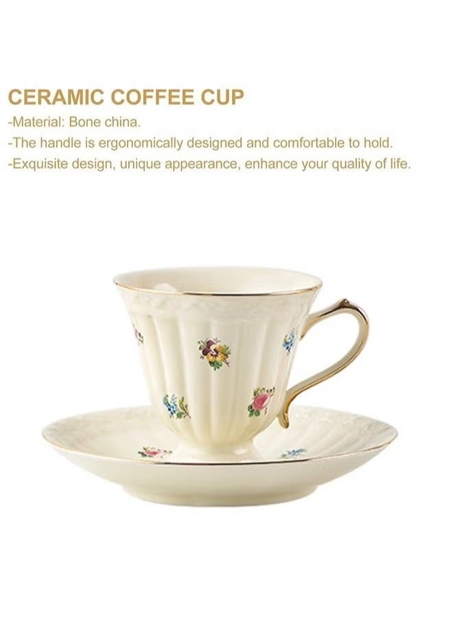 Ceramic Coffee Cup with Plate, Unique Hand-Painted Pattern, Coffee Mug Sets, Vintage Flower Pattern Porcelain Cup and Saucer Sets, Perfect for Espresso, Tea or Coffee Lovers,For Home，office or Special Occasion(1 Cup 1 Saucer) - Image 3