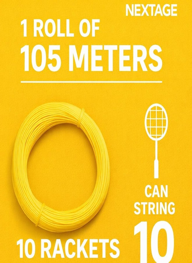 بكرة أوتار تنس الريشة من نيكستيج، طولها 105 أمتار | خيوط متعددة الشعيرات عالية المرونة والمتانة لضربات قوية وتحكم دقيق | مناسبة لجميع مضارب تنس الريشة | بكرة واحدة تكفي لـ 10 مضارب (أصفر) - Image 4