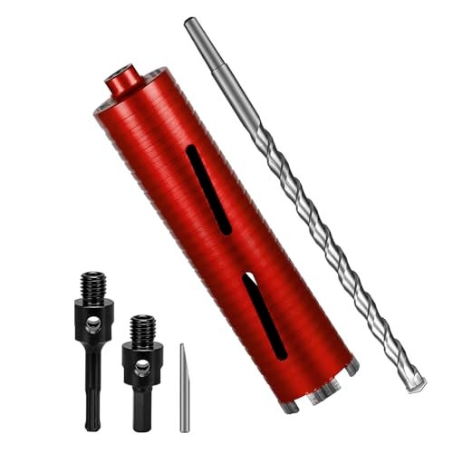 SALI Diamond Core Drill Bits 2 1/2" Diameter 10"/254mm Drilling Depth 5/8-11" Thread Core Bit Turbo Laser-Welded Segments for Cured Concrete with Brick Block Masonry with Two Adapters（Red） - Image 1
