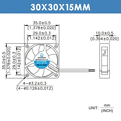 WINSINN 35mm Fan 5V Dual Ball Bearing Brushless 3510 35x10mm - High Speed (Pack of 5Pcs) - Image 2