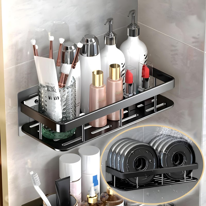 JIALTO 2 PCS Aluminum Wall Mounted Bathroom Organiser, Floating Shelf for Wall for Bathroom Cabinet Multifunctional Large Capacity Bathroom Rack, Bathroom Shelf for Wall (Black) - Image 2