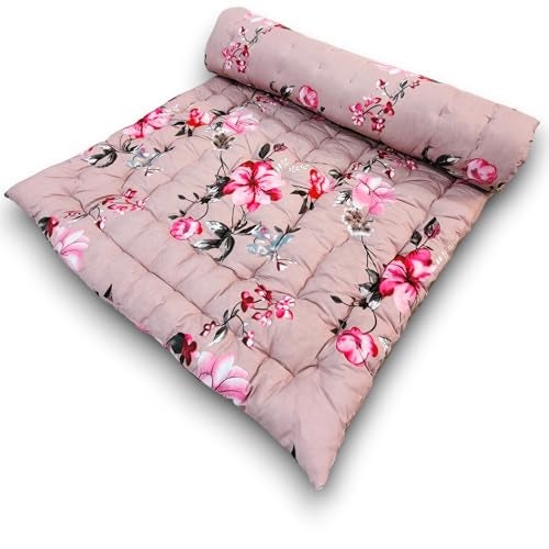 Deevine Craft Soft Cotton Quilt Foldable Mattress - 36x72 Inches 3D Maroon Floral Lightweight, Firm Single Gadda Portable for Picnic, 1 Sleeping Capacity Single Bed Mattress - Image 1
