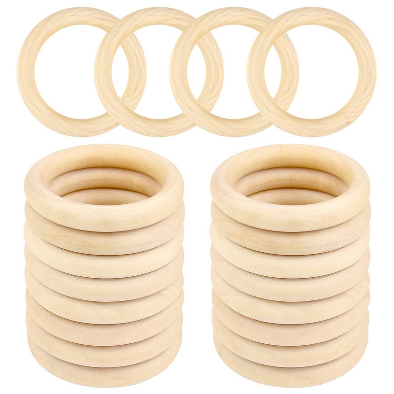 20 Pieces 70mm Wooden Rings Natural Unfinished Solid Wooden Rings for Craft DIY Jewelry Making