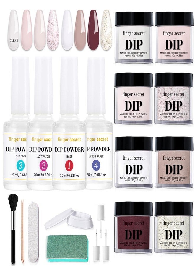 AOBOO Dip Powder Nail Kit-8 Colors Dipping Powder Set with 4 Type Glue and Nails Art Tools Set,Dip Powders Starter Kit for Nail Art Manicure DIY Salon - Image 1