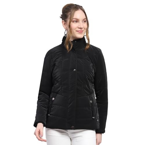 Monte Carlo Womens Solid Black High Neck Full Sleeve Jacket - Image 1