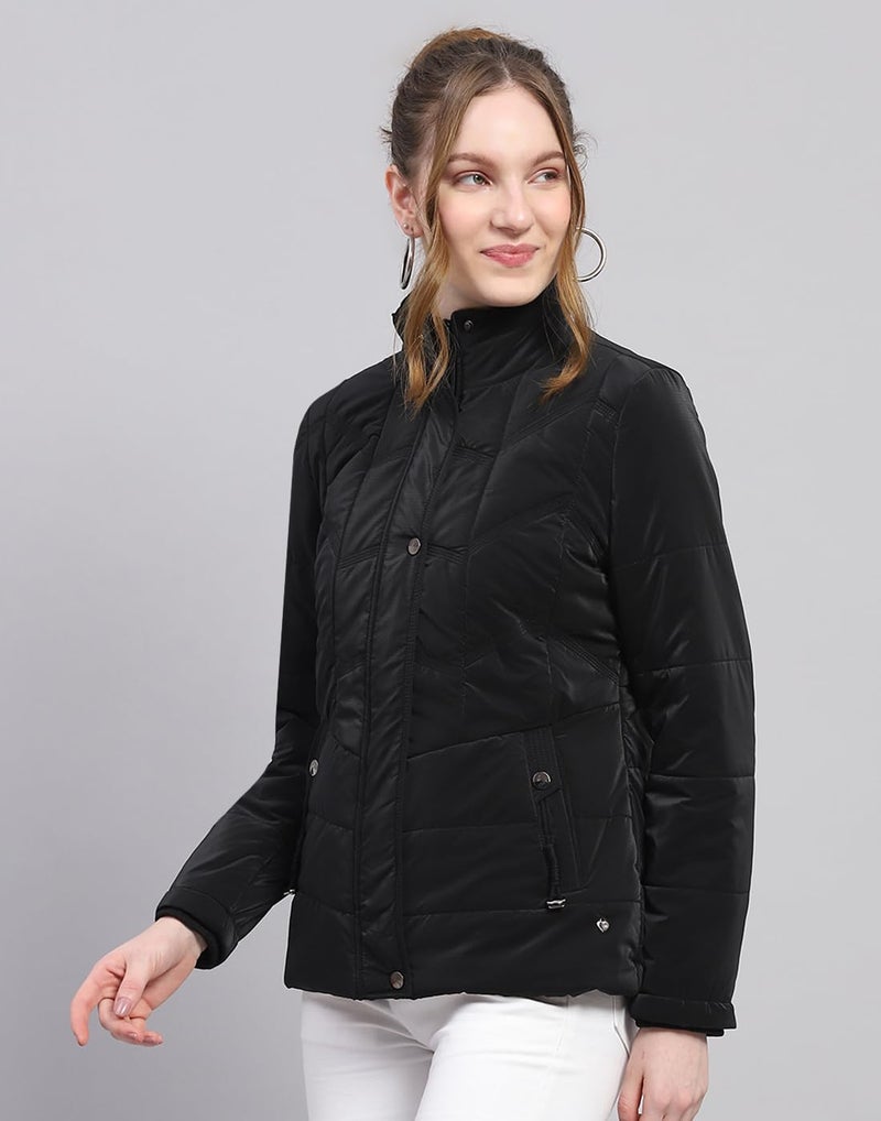 Monte Carlo Womens Solid Black High Neck Full Sleeve Jacket - Image 3