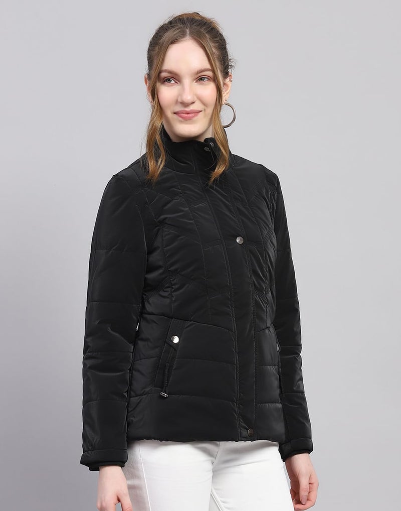 Monte Carlo Womens Solid Black High Neck Full Sleeve Jacket - Image 4