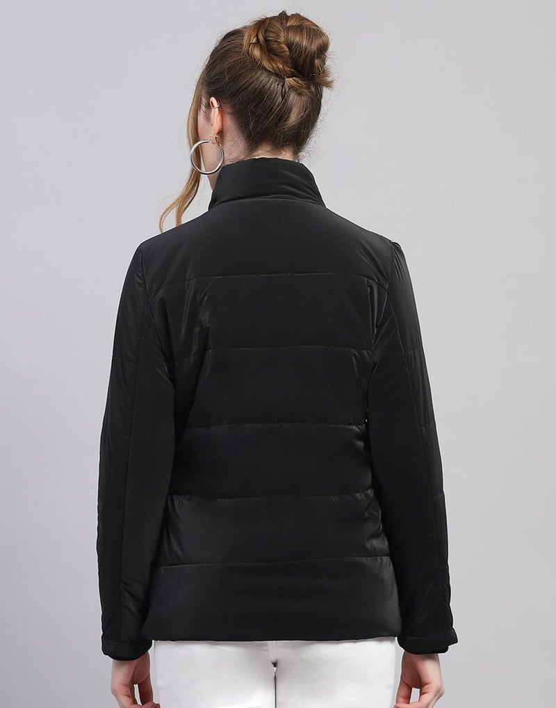 Monte Carlo Womens Solid Black High Neck Full Sleeve Jacket - Image 5