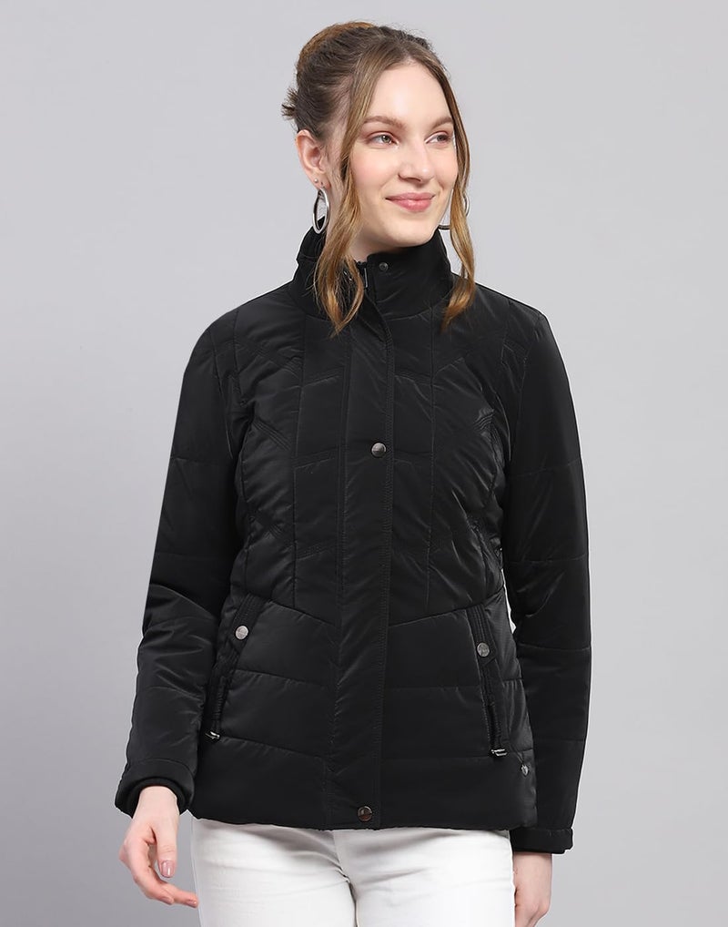 Monte Carlo Womens Solid Black High Neck Full Sleeve Jacket - Image 2