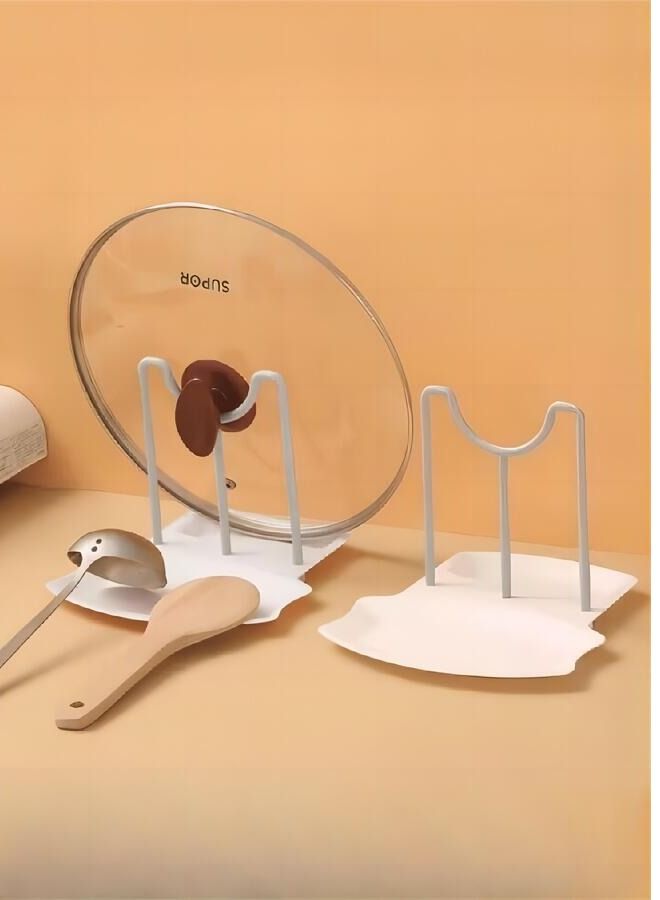 2PCS Lid and Spoon Rack,Stand Rest Pan Pot Cover Holder with Removable Holder for Home Kitchen and Restaurant Tools White  - Image 1