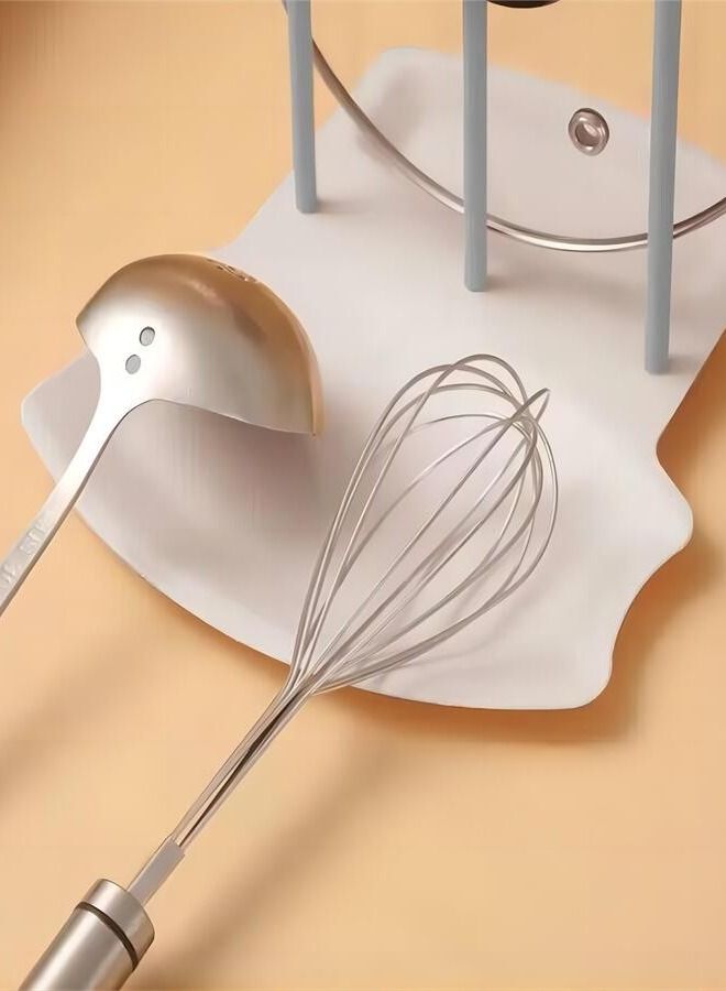 2PCS Lid and Spoon Rack,Stand Rest Pan Pot Cover Holder with Removable Holder for Home Kitchen and Restaurant Tools White  - Image 2
