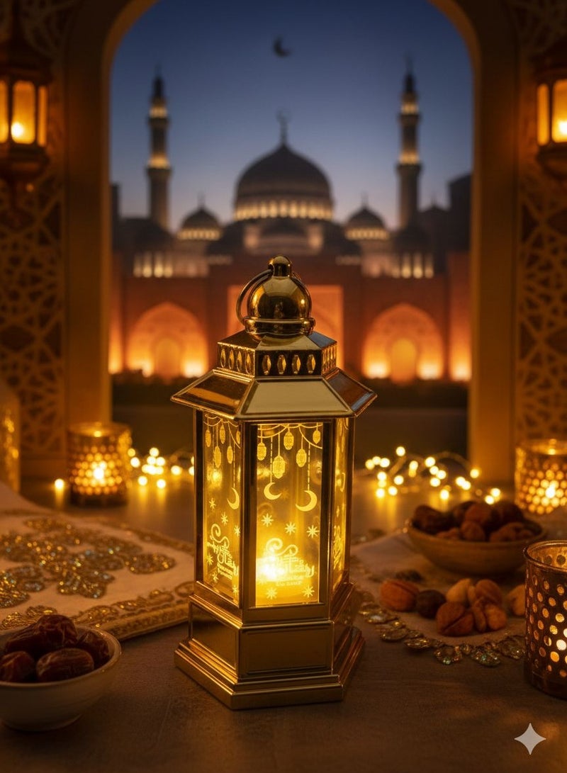 فانوس رمضان المضئ بعليقه  الفانوس الذهبي المزخرف ديكور فاخر للاحتفال مقاس 5*6 سم عدد 2 - Image 2