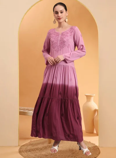 الايا جلابية شيكانكاري مودال مطرزة يدوياً أومبير-AL4047