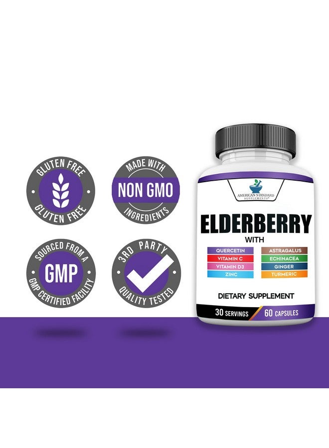 American Standard Supplements مكملات أمريكان ستاندرد مستخلص البلسان مع كيرسيتين، فيتامين C، D3، زنجبيل، زنك، كركم وإشيناسيا - مكمل دعم المناعة - 60 كبسولة - Image 4