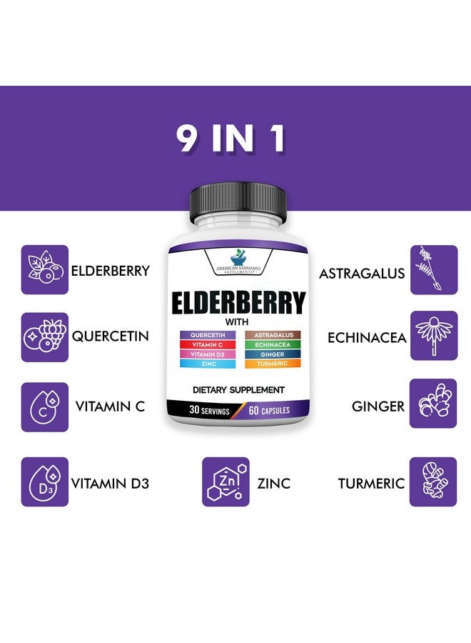 American Standard Supplements مكملات أمريكان ستاندرد مستخلص البلسان مع كيرسيتين، فيتامين C، D3، زنجبيل، زنك، كركم وإشيناسيا - مكمل دعم المناعة - 60 كبسولة - Image 3