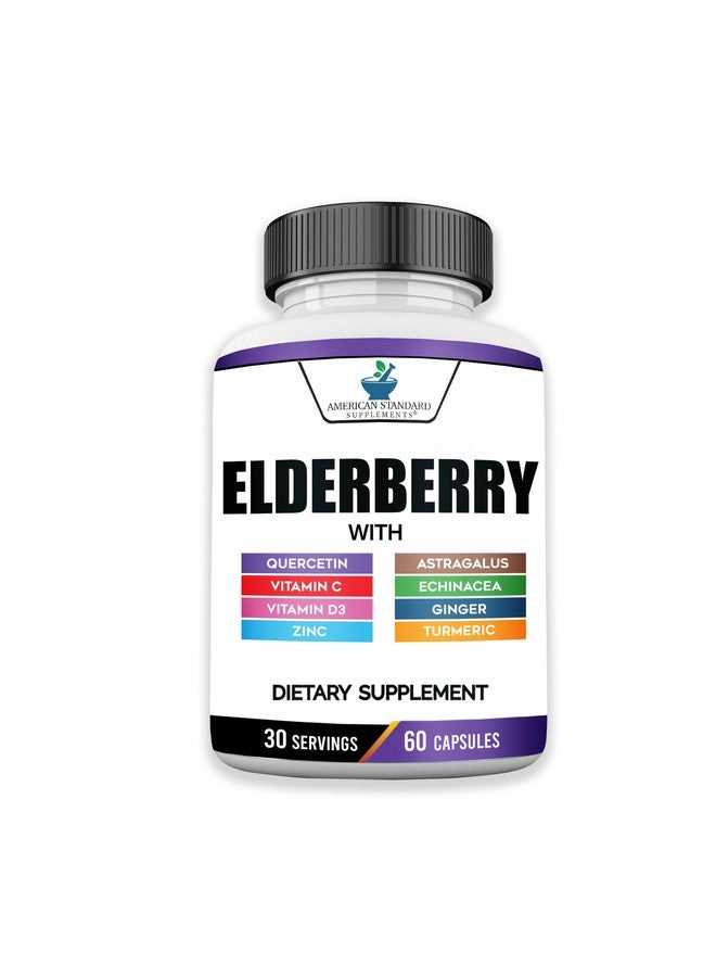 American Standard Supplements مكملات أمريكان ستاندرد مستخلص البلسان مع كيرسيتين، فيتامين C، D3، زنجبيل، زنك، كركم وإشيناسيا - مكمل دعم المناعة - 60 كبسولة - Image 1