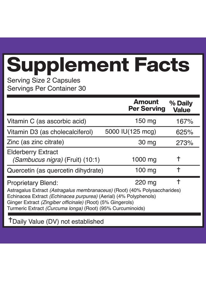 American Standard Supplements مكملات أمريكان ستاندرد مستخلص البلسان مع كيرسيتين، فيتامين C، D3، زنجبيل، زنك، كركم وإشيناسيا - مكمل دعم المناعة - 60 كبسولة - Image 2