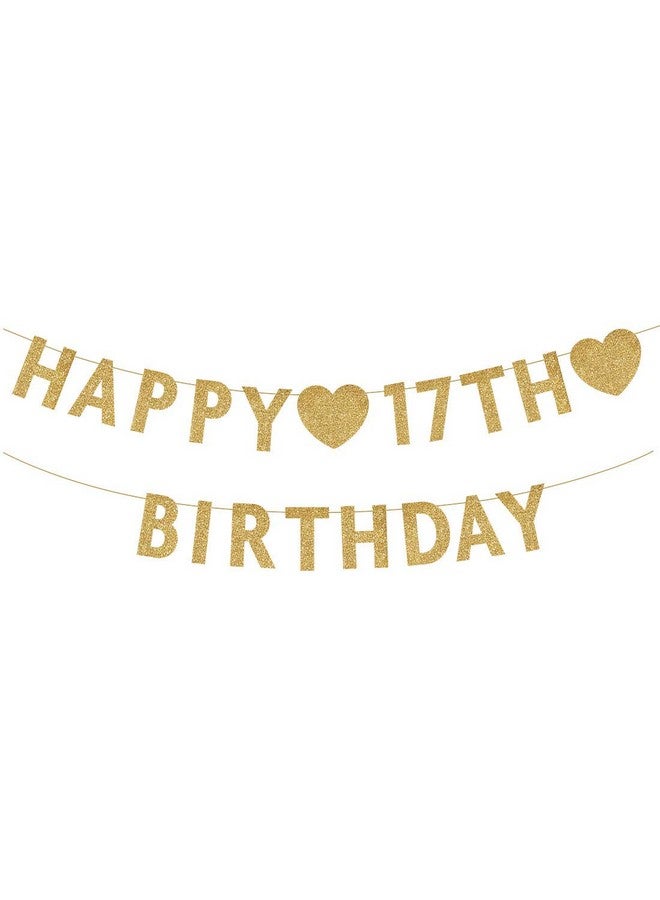 MAGJUCHE Gold Happy 17th Birthday Banner, Glitter 17 Years Old Boy or Girl Party Decorations, Supplies - Image 1