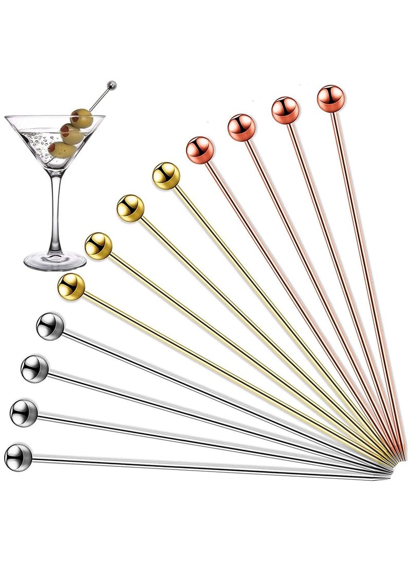 Cocktail Picks, 12 Pcs Reusable Stainless Steel Cocktail Garnish Toothpicks Set for Drinks Fancy Drinks for Party Decoration Appetizers Fruit(4.3 Inches)  - Image 1