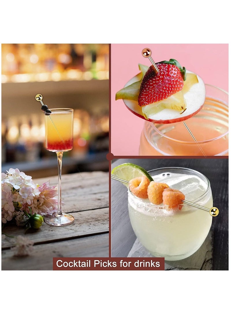 Cocktail Picks, 12 Pcs Reusable Stainless Steel Cocktail Garnish Toothpicks Set for Drinks Fancy Drinks for Party Decoration Appetizers Fruit(4.3 Inches)  - Image 2