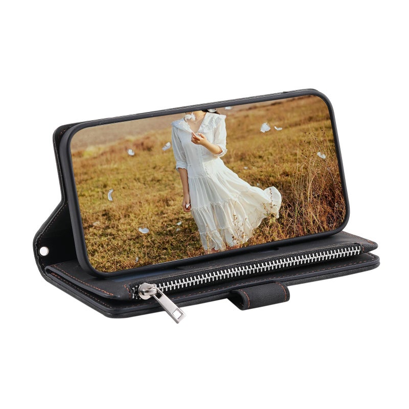 erorex For Motorola Edge 60 Pro Grid Texture Zipper Leather Phone Case with Lanyard(Black) - Image 5