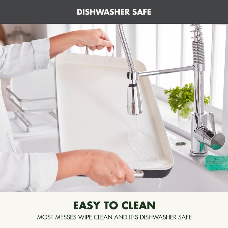 Greenpan مقلاة مزدوجة من جرين بان 18" × 11"، مصنوعة من السيراميك الصحي غير اللاصق، خالية من PFAS، مقابض من الفولاذ المقاوم للصدأ، للطهي على الموقد، آمنة في غسالة الصحون، آمنة في الفرن والشواية، باللون الأسود - Image 5