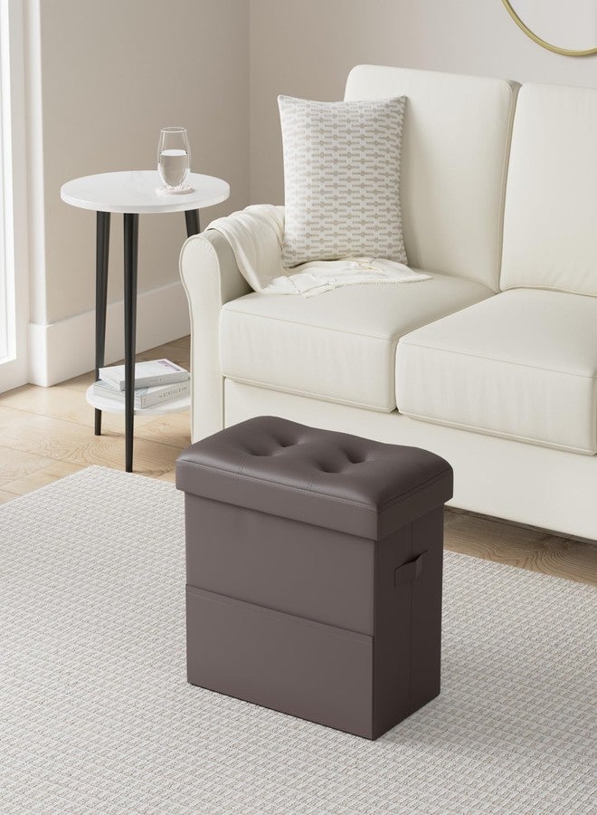 BelugaHelper Storage Ottoman Foot Rest Stool, Foldable Leather Footstool Storage Bench with Thicker Foam Padded Seat. Foot Rest Under Desk for Living Room Bedroom 350 lbs, 17x13x13 in, Brown - Image 2