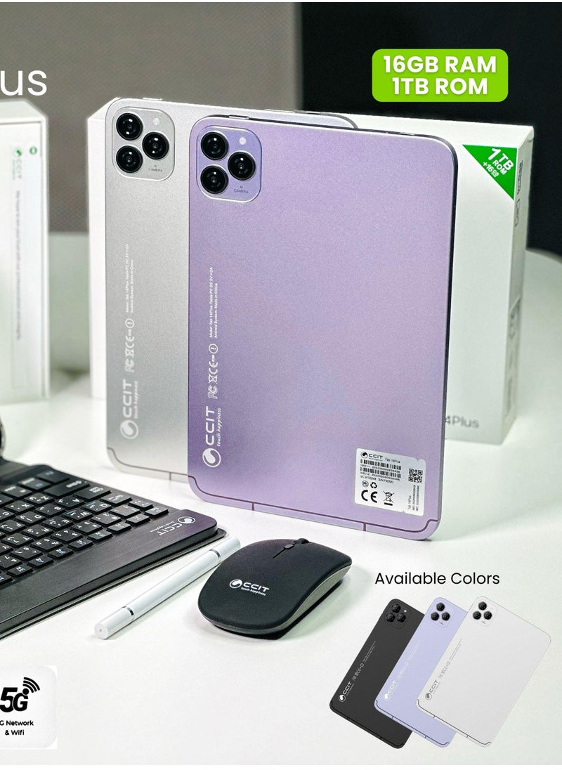 CCIT Tab 14 Plus Android 13 Tablet, 10.1" FHD Screen, 16-Core Processor, Dual SIM 5G, 8+16MP Camera, 10000mAh Battery, 1TB Expandable TF with Keyboard and Mouse (purple)