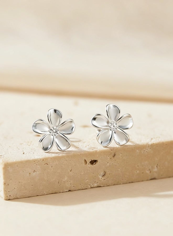 Solid 925 Sterling Silver Flower Stud Earrings for Women Teens - Hypoallergenic Plumeria Floral Earrings - Image 3