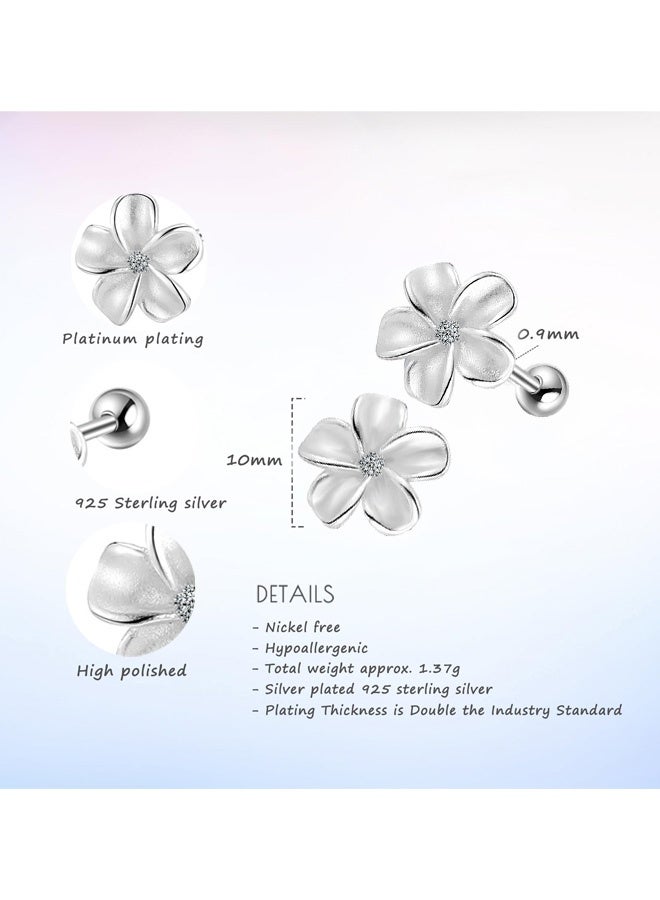 Solid 925 Sterling Silver Flower Stud Earrings for Women Teens - Hypoallergenic Plumeria Floral Earrings - Image 2