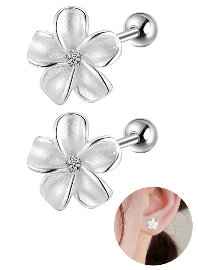 Solid 925 Sterling Silver Flower Stud Earrings for Women Teens - Hypoallergenic Plumeria Floral Earrings - Image 1