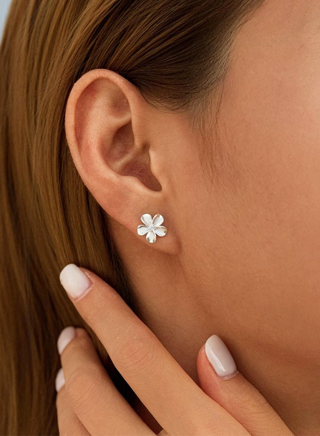 Solid 925 Sterling Silver Flower Stud Earrings for Women Teens - Hypoallergenic Plumeria Floral Earrings - Image 4