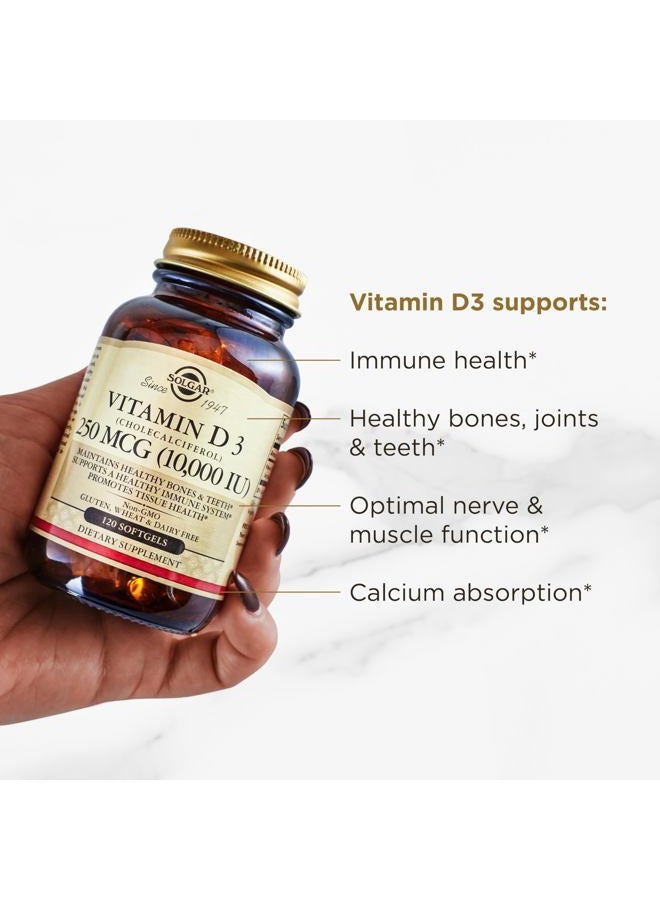 Solgar Vitamin D3 (Cholecalciferol) 250 MCG (10,000 IU), 120 Softgels - Helps Maintain Healthy Bones & Teeth - Immune System Support - Non GMO, Gluten/ Dairy Free - 120 Servings
