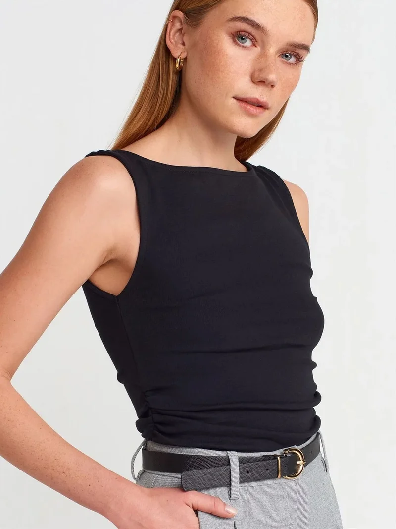 ديلفين DILVIN Sleeveless Boat Neck Jersey Blouse