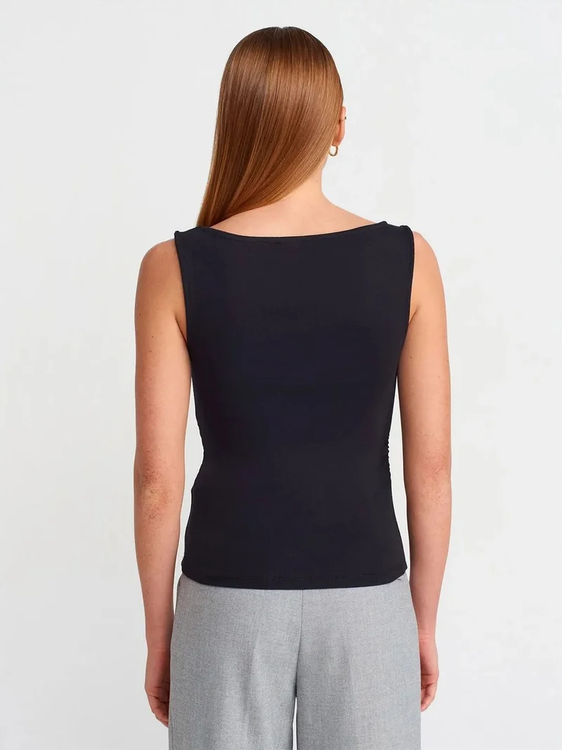 ديلفين DILVIN Sleeveless Boat Neck Jersey Blouse