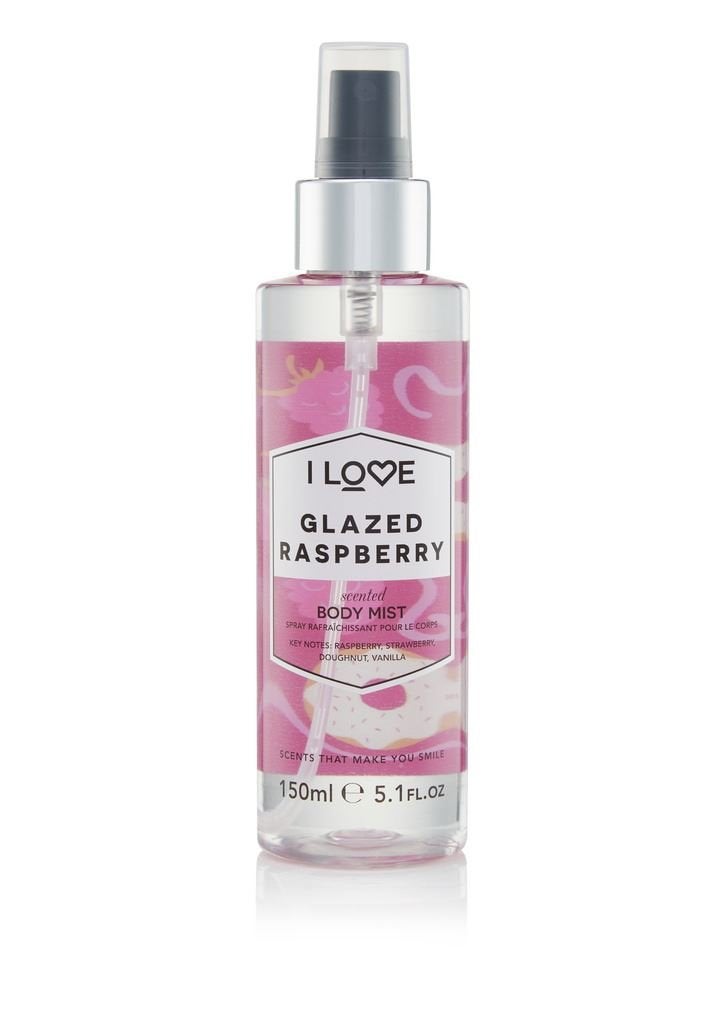 I Love Glazed Raspberry Scented Body Mist Body Mist Fragrance Long Lasting Body Spray with Natural Fruit Extracts Raspberry and Vanilla 51 oz